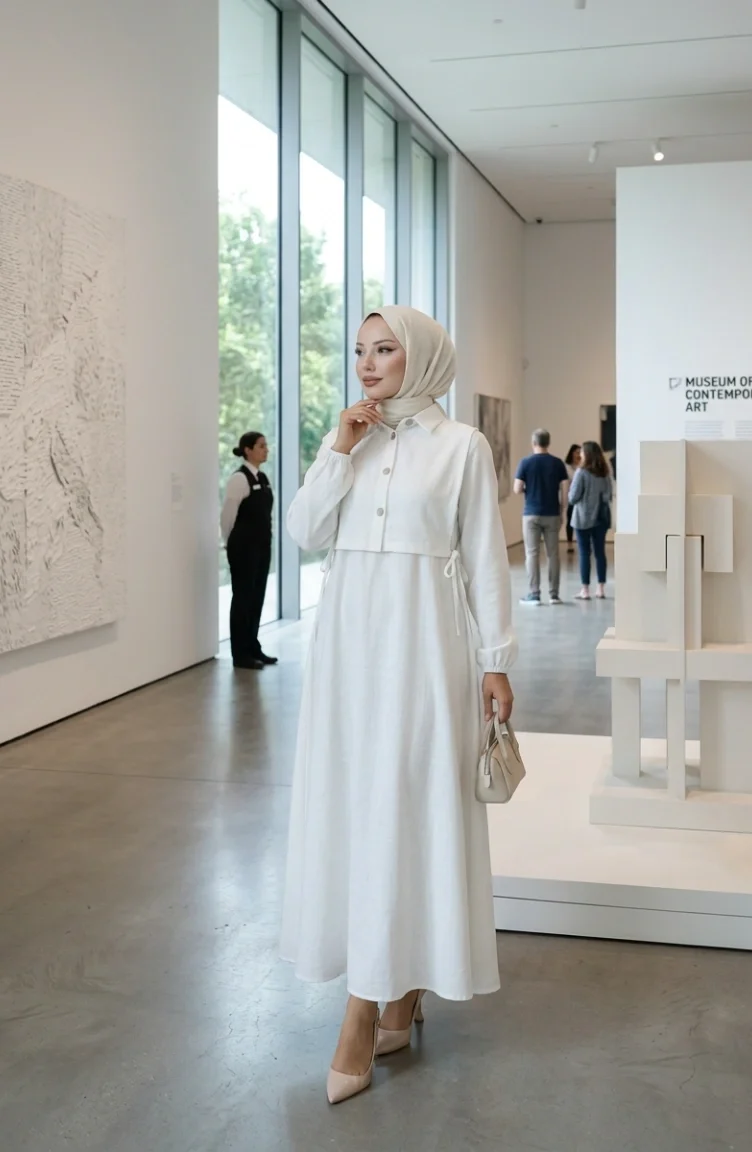 Ensemble Deux Pièces Robe-gilet En Lin Blanc 2141-13 2141-13