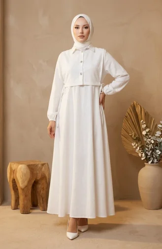 Ensemble Deux Pièces Robe-gilet En Lin Blanc 2141-13 2141-13