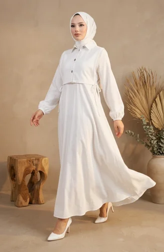 Ensemble Deux Pièces Robe-gilet En Lin Blanc 2141-13 2141-13