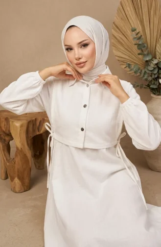 Ensemble Deux Pièces Robe-gilet En Lin Blanc 2141-13 2141-13