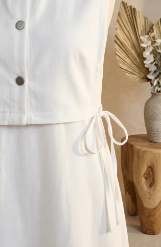 Ensemble Deux Pièces Robe-gilet En Lin Blanc 2141-13 2141-13