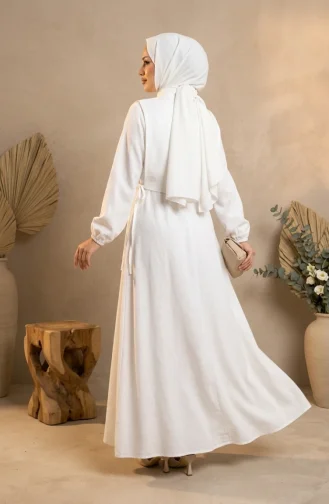 Ensemble Deux Pièces Robe-gilet En Lin Blanc 2141-13 2141-13