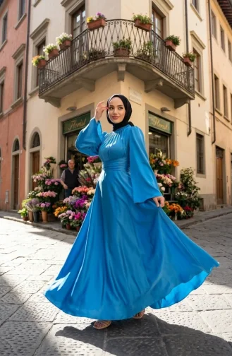 Zara Satin-Abendkleid Mit Geraffter Vorderseite 5514-04 Blau 5514-04
