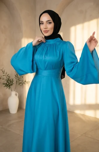 Zara Satin-Abendkleid Mit Geraffter Vorderseite 5514-04 Blau 5514-04