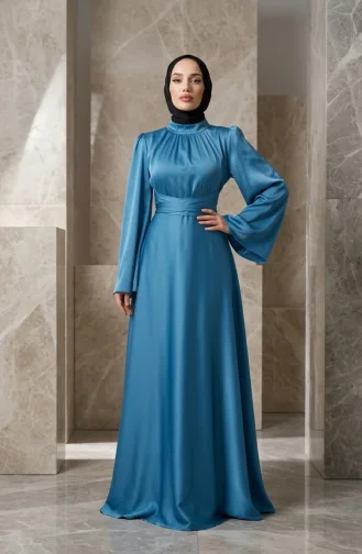 Zara Satin-Abendkleid Mit Geraffter Vorderseite 5514-04 Blau 5514-04