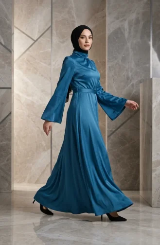 Zara Satin-Abendkleid Mit Geraffter Vorderseite 5514-04 Blau 5514-04