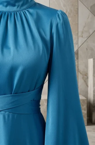 Zara Satin-Abendkleid Mit Geraffter Vorderseite 5514-04 Blau 5514-04