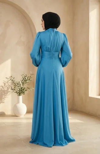 Zara Satin-Abendkleid Mit Geraffter Vorderseite 5514-04 Blau 5514-04