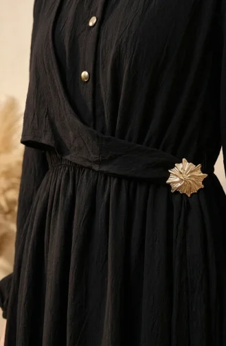 Robe Noire à Demi-boutons Et Taille élastiquée 0319-03 0319-03