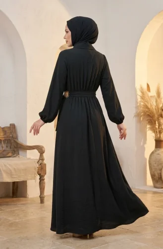 Robe Noire à Demi-boutons Et Taille élastiquée 0319-03 0319-03