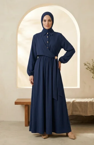 Robe à Demi-boutonnage Et Taille élastiquée 0319-07 Bleu Marine 0319-07