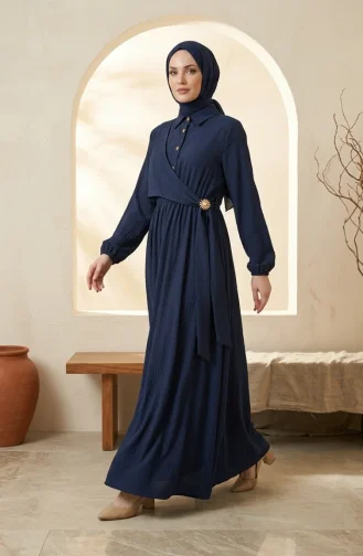 Robe à Demi-boutonnage Et Taille élastiquée 0319-07 Bleu Marine 0319-07