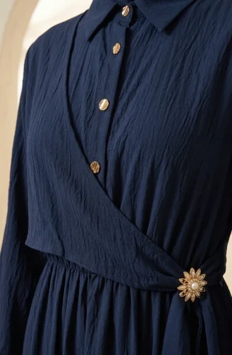 Robe à Demi-boutonnage Et Taille élastiquée 0319-07 Bleu Marine 0319-07