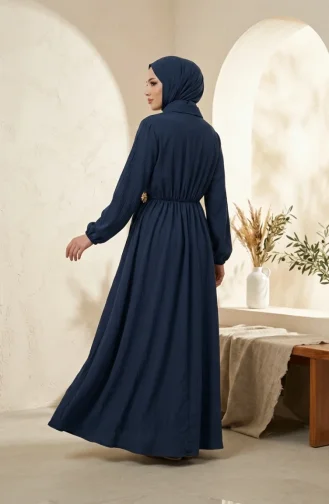 Robe à Demi-boutonnage Et Taille élastiquée 0319-07 Bleu Marine 0319-07