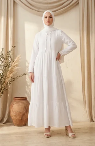 Robe Hijab En Tissu Şile 6880-01 Blanc 6880-01