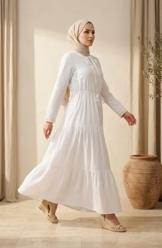Robe Hijab En Tissu Şile 6880-01 Blanc 6880-01