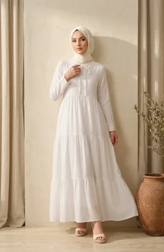 Robe Hijab En Tissu Şile 6880-01 Blanc 6880-01