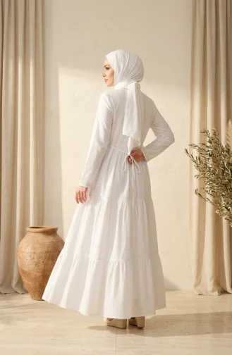 Robe Hijab En Tissu Şile 6880-01 Blanc 6880-01