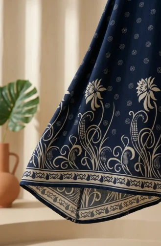 Viscose Fabric Patterned Tunic 1016-01 Navy Blue 1016-01
