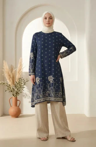 Viscose Fabric Patterned Tunic 1016-04 Indigo 1016-04
