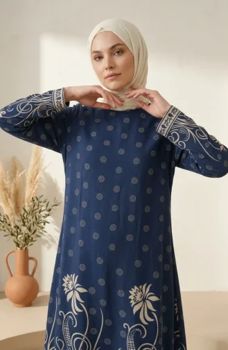 Viscose Fabric Patterned Tunic 1016-04 Indigo 1016-04