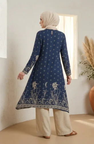 Viscose Fabric Patterned Tunic 1016-04 Indigo 1016-04