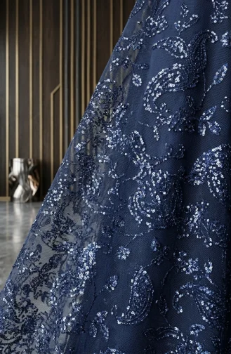 Glitzerndes Abendkleid Mit Gürtel Und Hijab 5808-01 Marineblau 5808-01