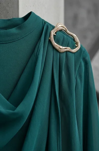 جمبسوت محجب بحزام وياقة شال 5654-01 أخضر زمردي 5654-01