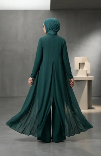جمبسوت محجب بحزام وياقة شال 5654-01 أخضر زمردي 5654-01