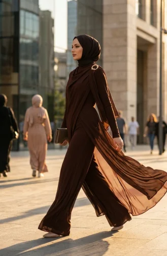 جمبسوت محجب بحزام وياقة شال 5654-03 بني 5654-03