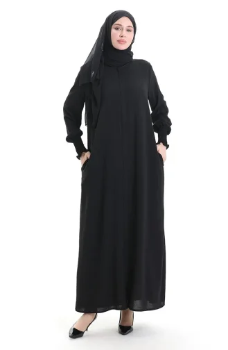Abaya En Lin Crème 5095-01 Noir 5095-01