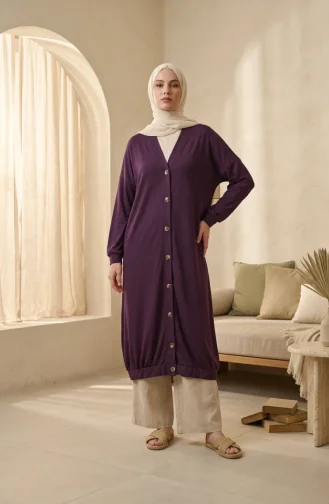 Two-Thread Buttoned Long Cardigan 0181-05 Plum 0181-05