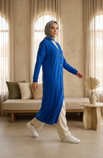 كارديجان طويل بأزرار مزدوجة 0181-06 أزرق داكن 0181-06