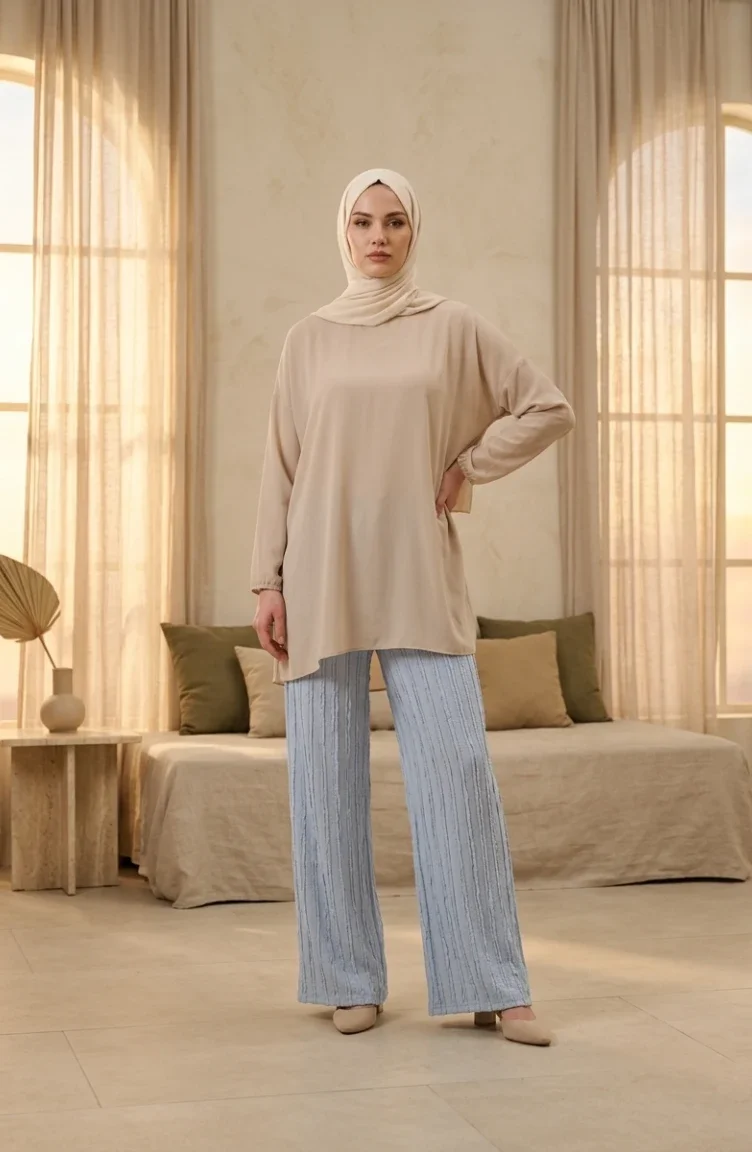 Weite Crêpe-Hose Mit Elastischem Bund Farbe: Eisblau Modell: 0334-04 0334-04