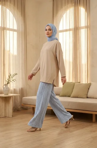 Weite Crêpe-Hose Mit Elastischem Bund Farbe: Eisblau Modell: 0334-04 0334-04