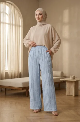 Weite Crêpe-Hose Mit Elastischem Bund Farbe: Eisblau Modell: 0334-04 0334-04