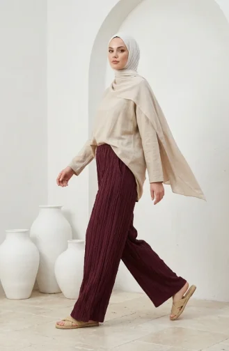Weit Geschnittene Hose Mit Elastischem Bund Crinkle-Stoff 0334-06 Pflaume 0334-06