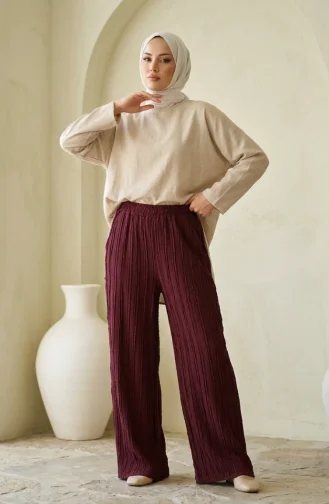Weit Geschnittene Hose Mit Elastischem Bund Crinkle-Stoff 0334-06 Pflaume 0334-06