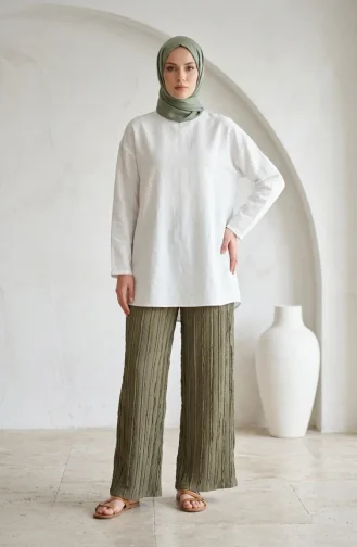 Weite Hose Aus Kreppstoff Mit Elastischem Bund Modell 0334-07 Khaki 0334-07