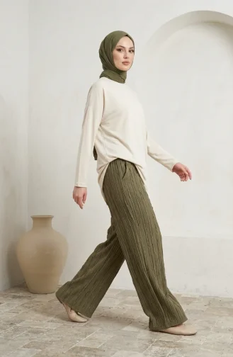 Weite Hose Aus Kreppstoff Mit Elastischem Bund Modell 0334-07 Khaki 0334-07