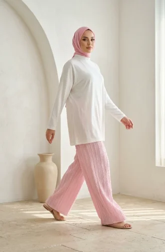 Weite Hose Aus Kreppstoff Mit Elastischem Bund Modell 0334-08 Rosa 0334-08