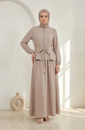 طقم حجاب من قطعتين مزين بالأحجار، مزود بسحاب وحزام، لون المنك 0335-03 0335-03