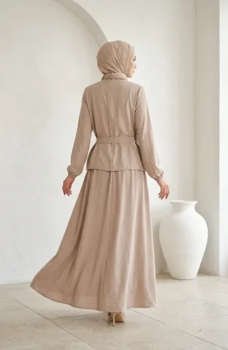 طقم حجاب من قطعتين مزين بالأحجار، مزود بسحاب وحزام، لون المنك 0335-03 0335-03