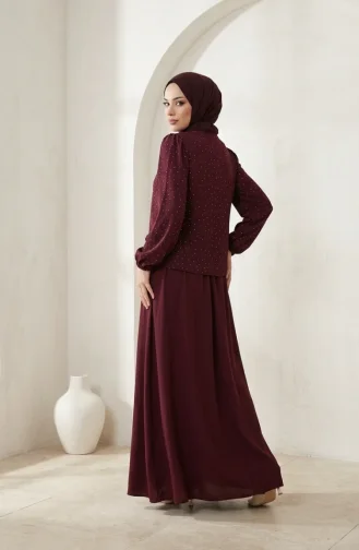 طقم حجاب من قطعتين مزين بالأحجار، مزود بسحاب وحزام، لون برقوقي 0335-04 0335-04