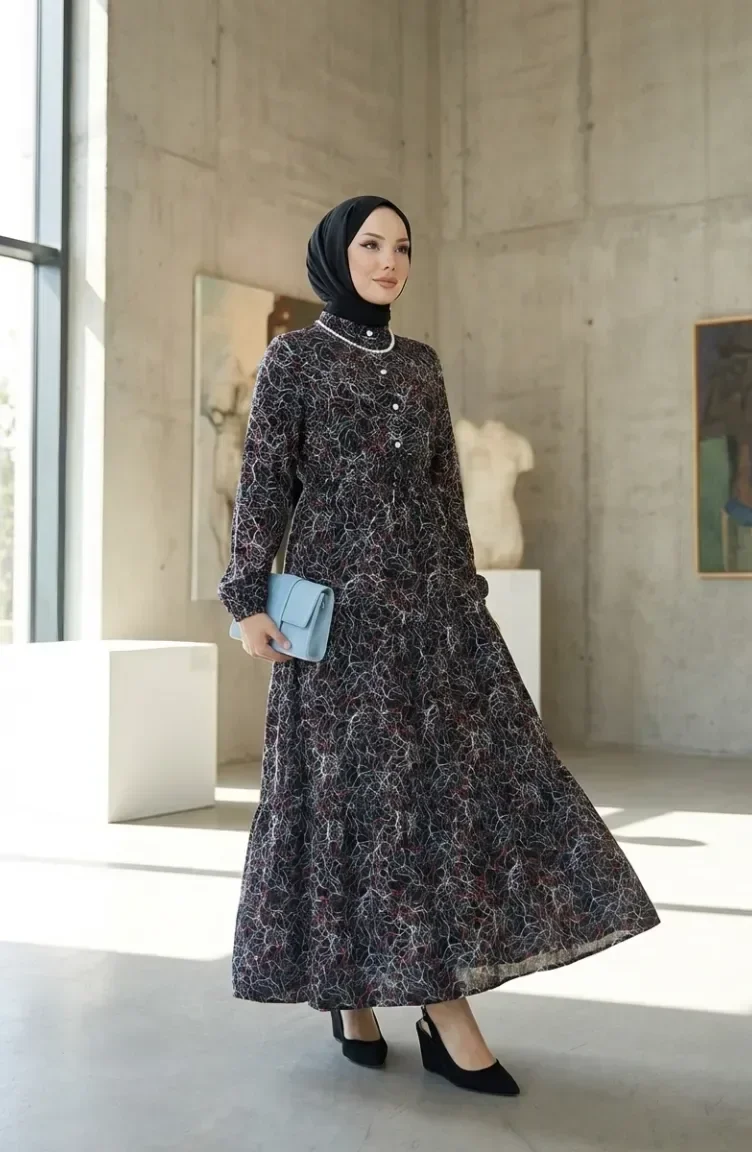 Robe à Motifs Mixtes 0352-05 Noir 0352-05