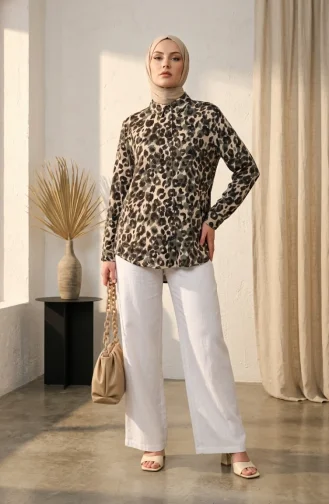 Viscose Overhemd Met Luipaardprint 32543-02 Khaki 32543-02