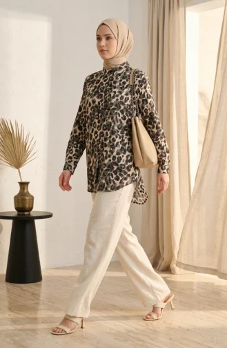 Viscose Overhemd Met Luipaardprint 32543-02 Khaki 32543-02