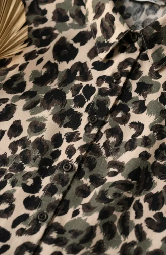Viscose Overhemd Met Luipaardprint 32543-02 Khaki 32543-02