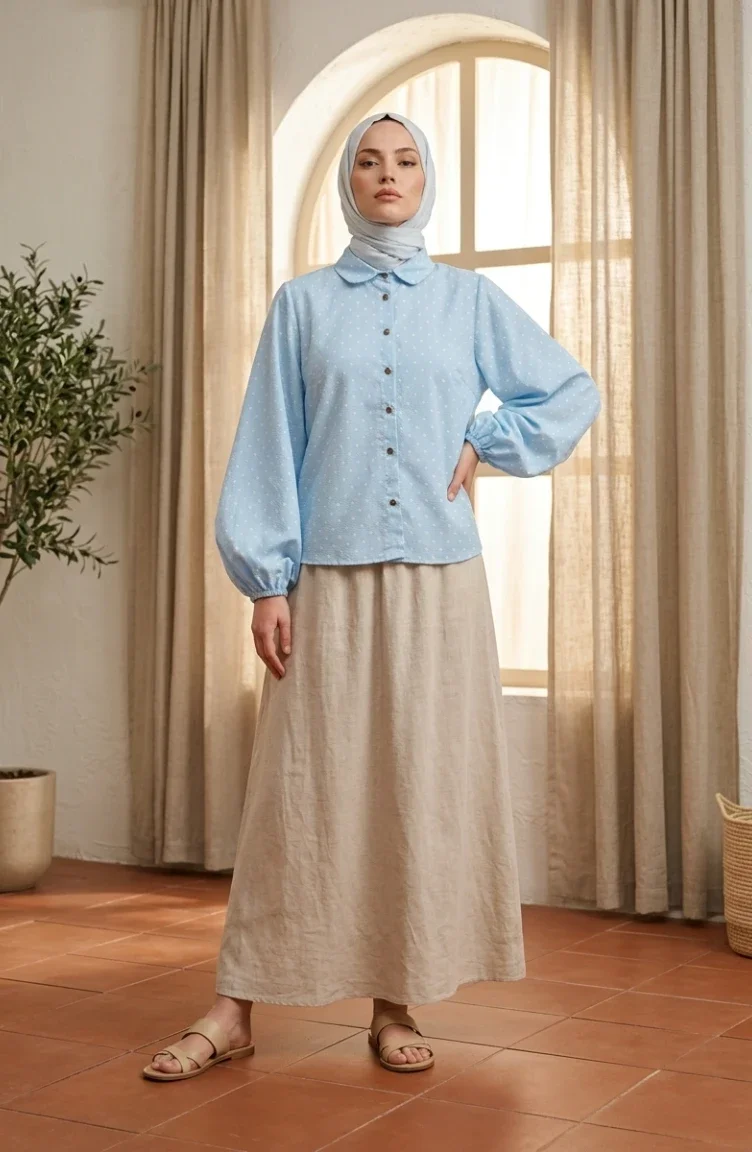 Viskose-Stoffhemd Mit Polka-Dots 6240-02 Blau 6240-02