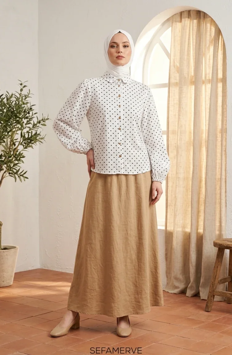Chemise à Pois En Viscose Blanche 6240-03 6240-03